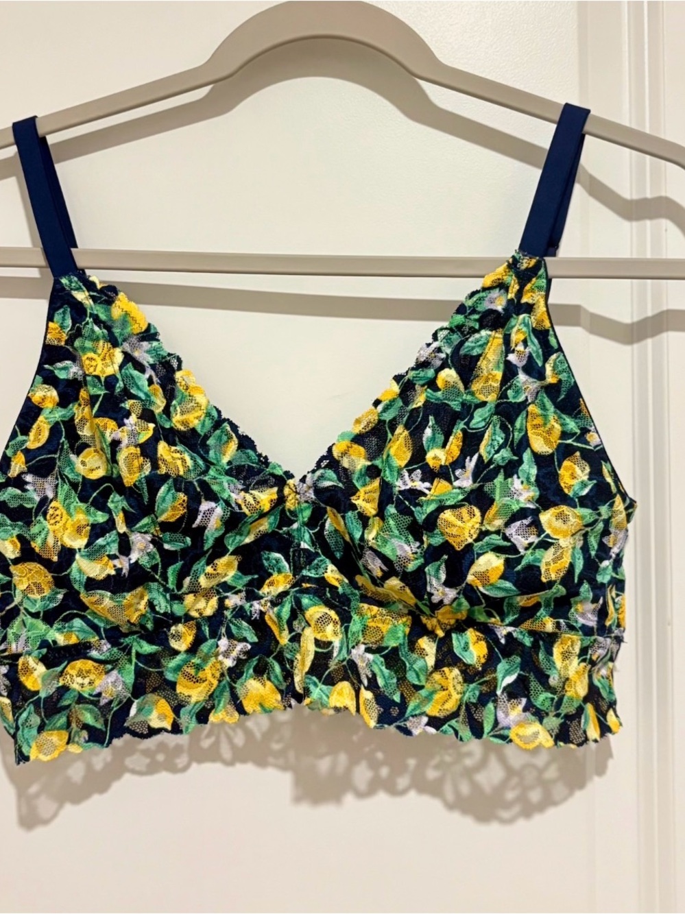 Victoria's Secret Navy Lace Bralette with Yellow Floral & Green Leaves